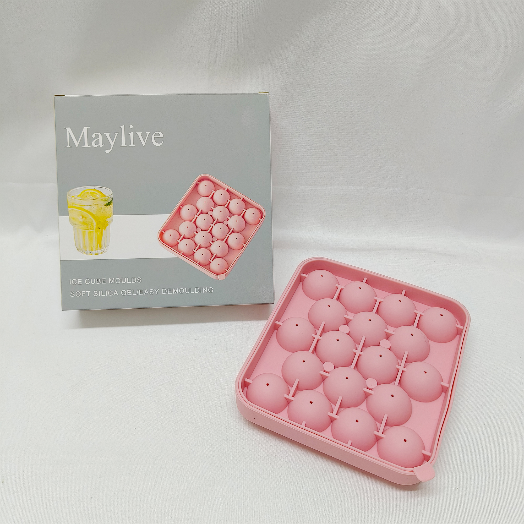 Maylive-Ice Cube Moulds-Ice Cube Tray, Flexible Silicone 18 Ice Balls Maker with Lid BPA Free Easy-Release Ice Cube Trays for Freezer. - Image 2