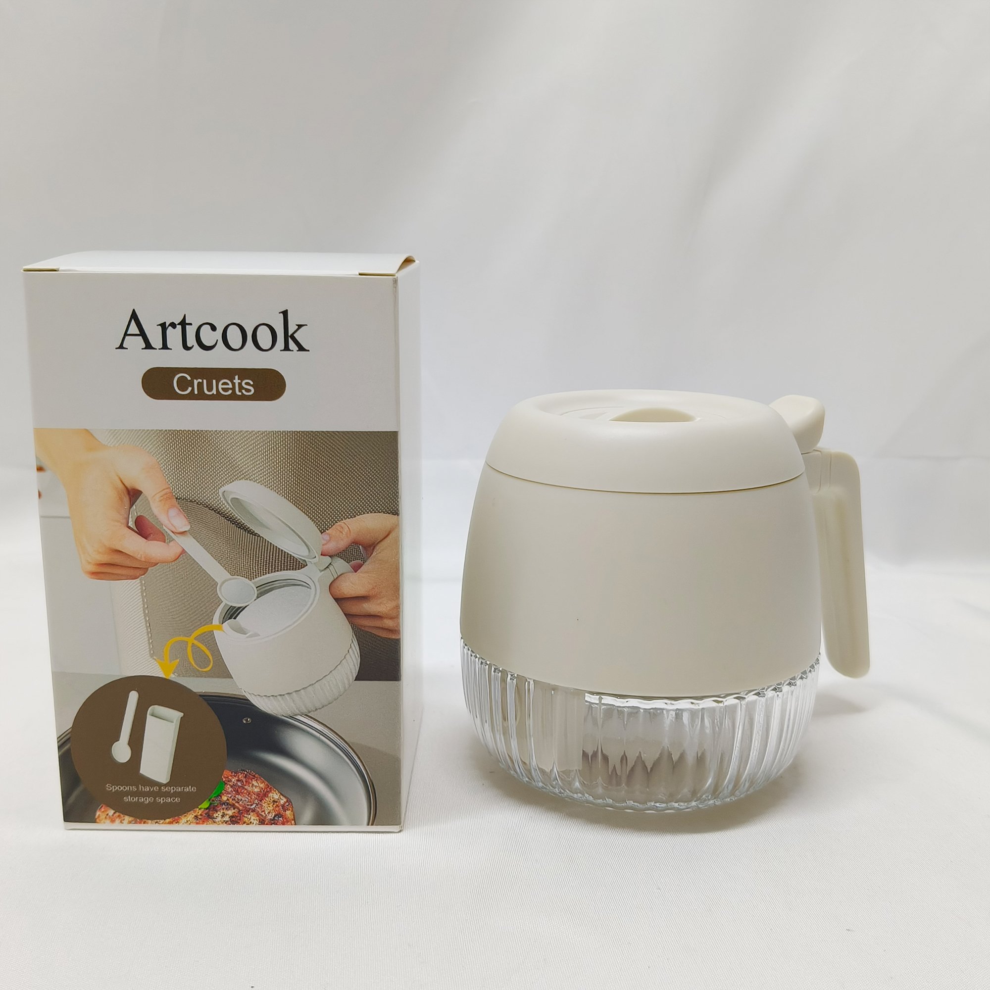 Artcook-Cruets-Condiment Jar Seasoning Container with Lids, with Spoon. - Image 2