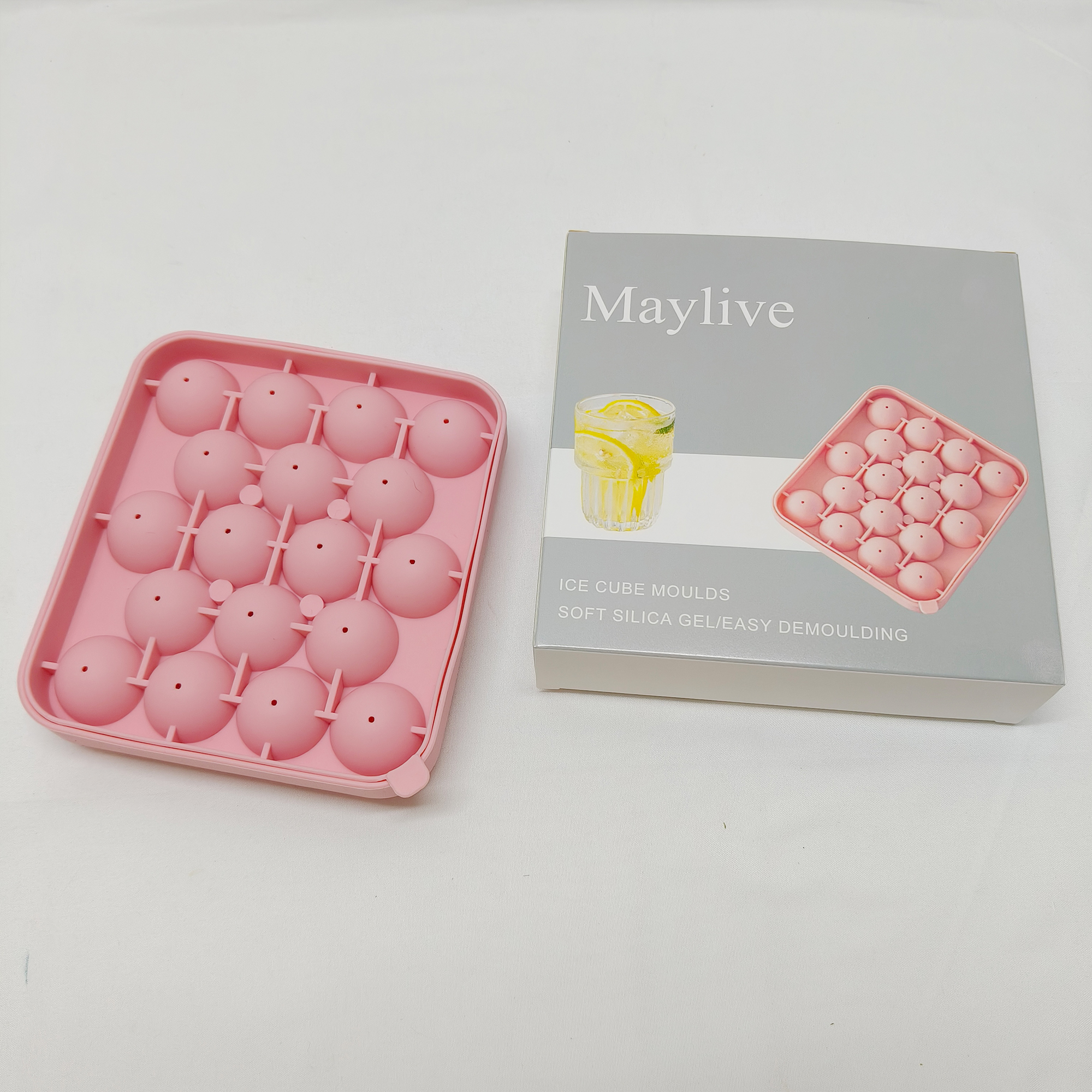 Maylive-Ice Cube Moulds-Ice Cube Tray, Flexible Silicone 18 Ice Balls Maker with Lid BPA Free Easy-Release Ice Cube Trays for Freezer. - Image 3