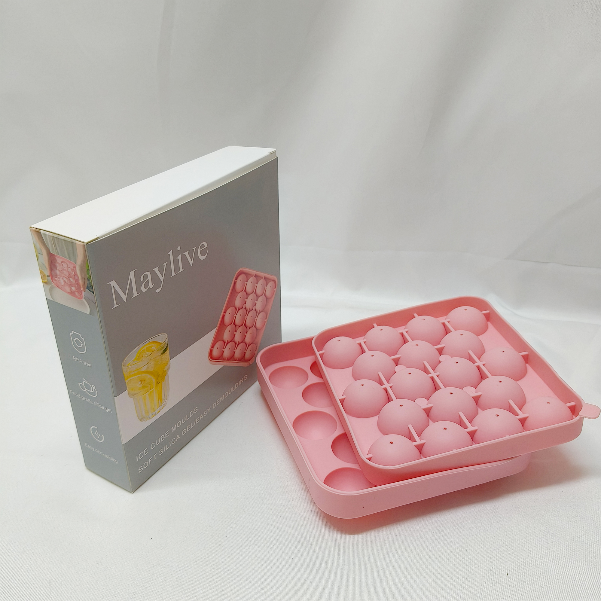 Maylive-Ice Cube Moulds-Ice Cube Tray, Flexible Silicone 18 Ice Balls Maker with Lid BPA Free Easy-Release Ice Cube Trays for Freezer. - Image 4