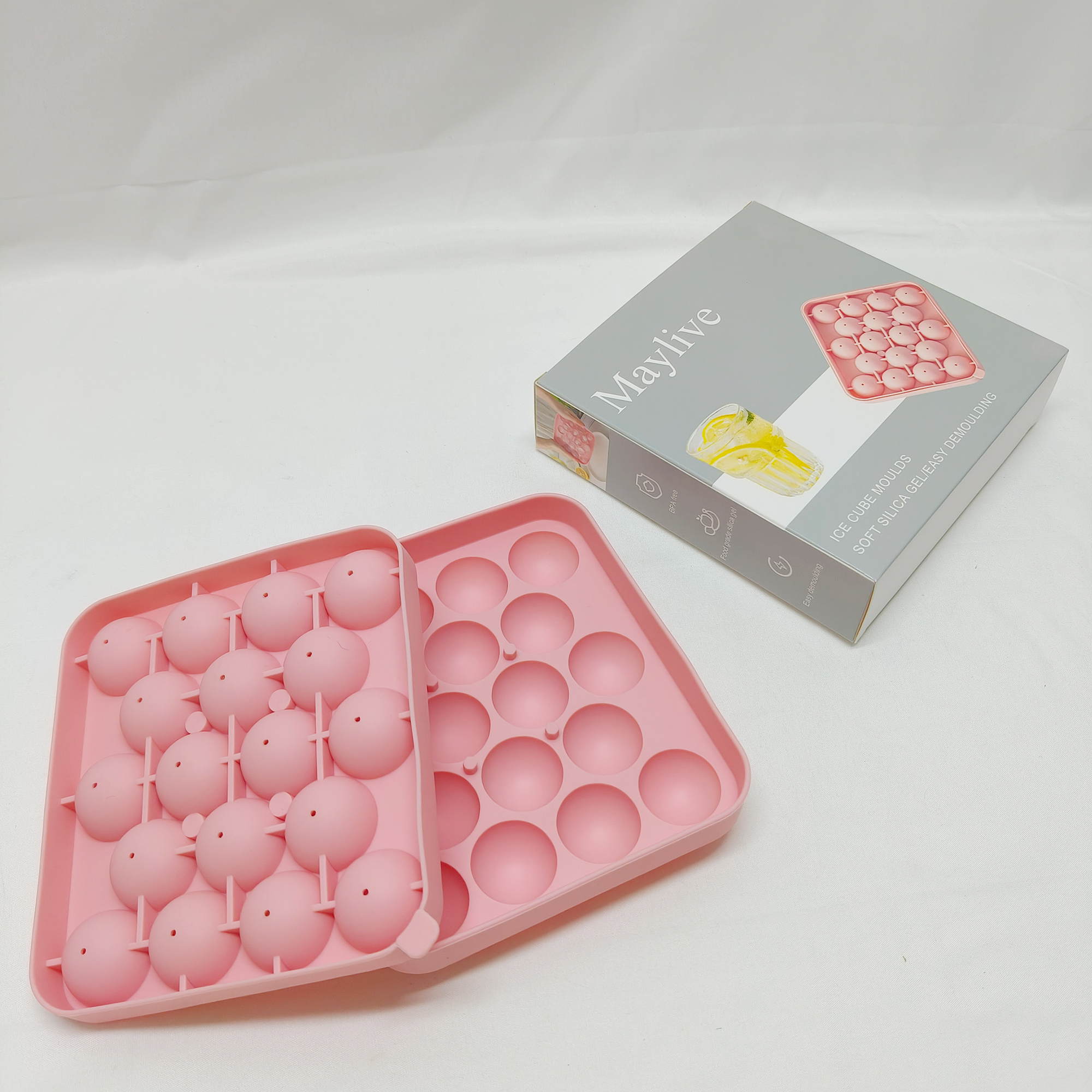 Maylive-Ice Cube Moulds-Ice Cube Tray, Flexible Silicone 18 Ice Balls Maker with Lid BPA Free Easy-Release Ice Cube Trays for Freezer. - Image 5