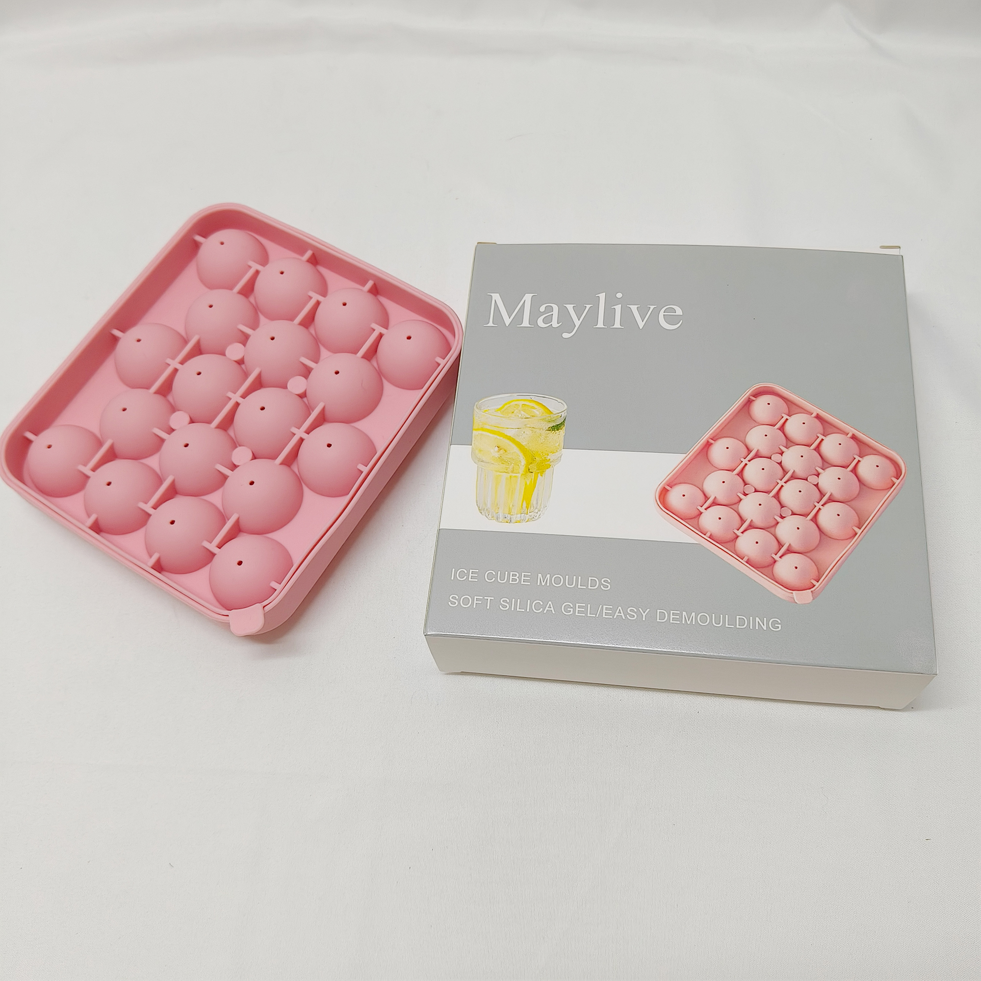 Maylive-Ice Cube Moulds-Ice Cube Tray, Flexible Silicone 18 Ice Balls Maker with Lid BPA Free Easy-Release Ice Cube Trays for Freezer. - Image 6