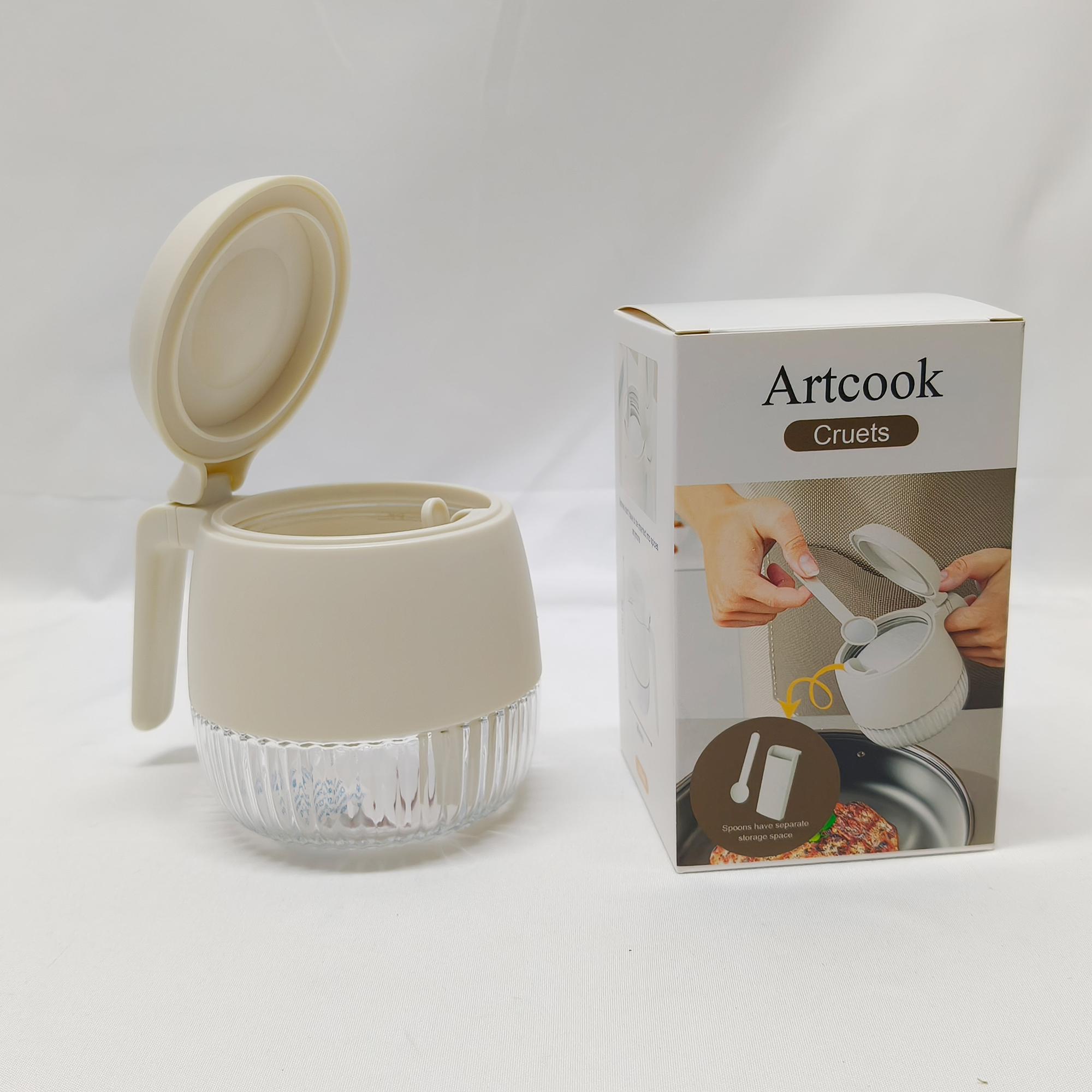 Artcook-Cruets-Condiment Jar Seasoning Container with Lids, with Spoon. - Image 6